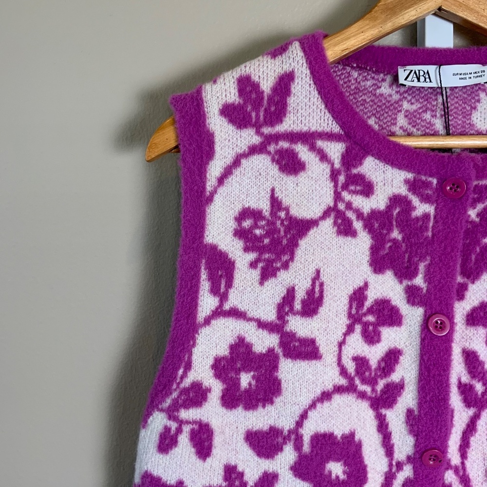 ZARA Floral Jacquard Knit Vest - Picture 10 of 16